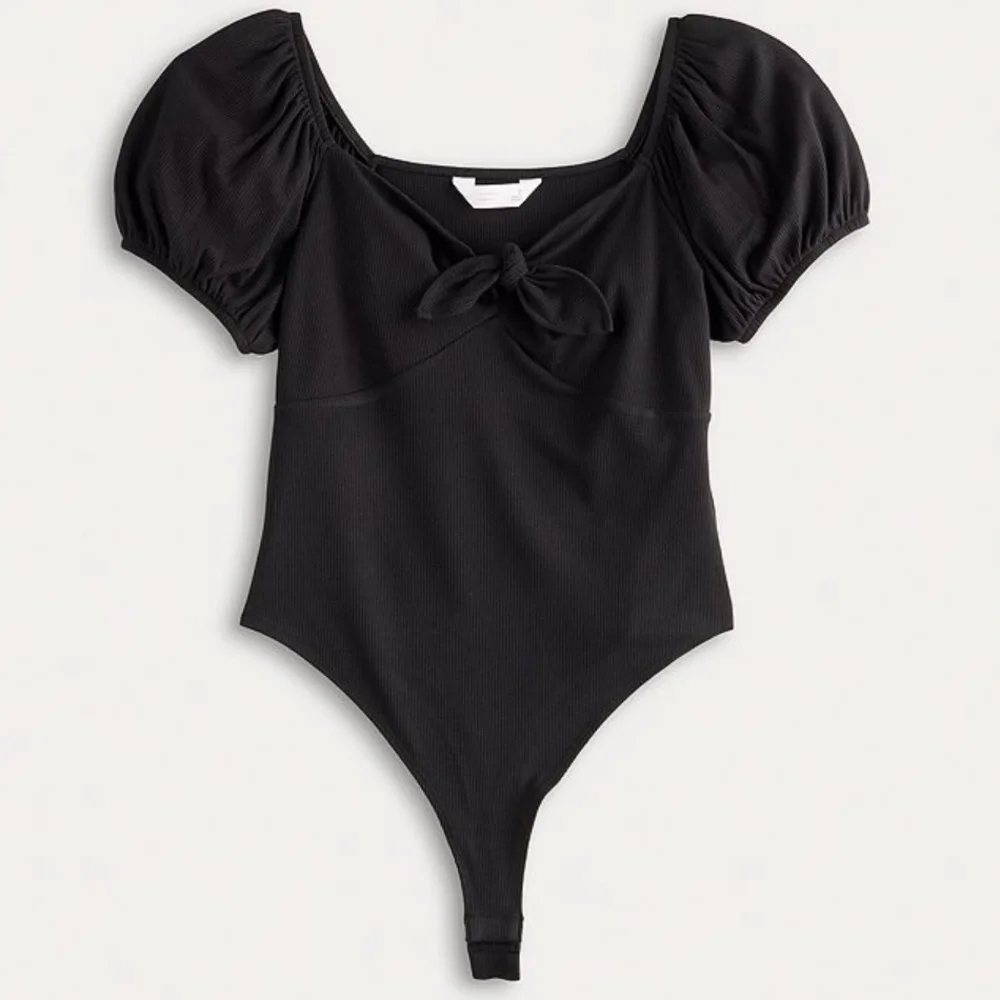 NWT LC Lauren Conrad finch yellow puff sleeve tie front bodysuit size XL - Picture 2 of 7